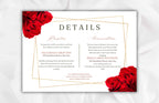 Elegant Red Rose Wedding Invitation Suite, Red Rose Wedding Invitation with Gold Frame, Printable Suite, Burgundy Editable Rsvp. WI99