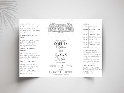 Minimalist Wedding Invitation Fold Card | Elegant Modern Wedding Timeline & Details | Printable or Printed Invite. WIB129
