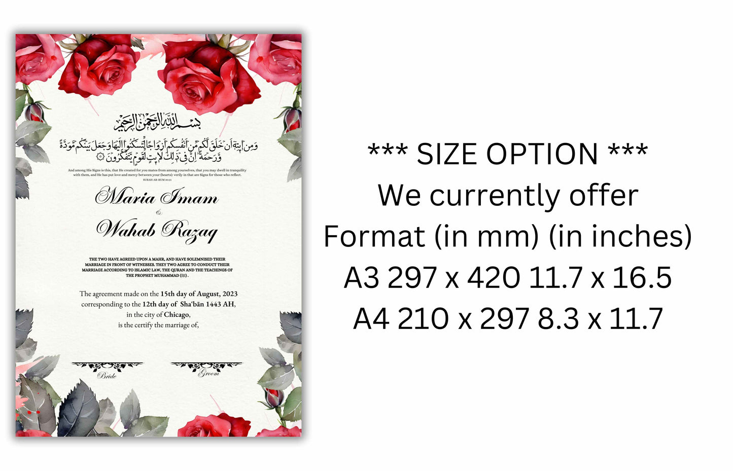 Nikkah Certificate Digital Download Personalised, A4, A3, Template, Instat Download. NN194