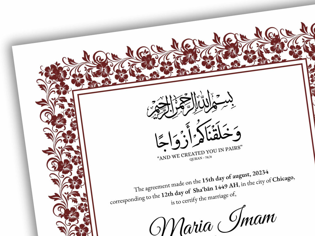 Nikkah Certificate Digital Download Personalised, A4, A3, Template, Editable, Nikkah Nama, Nikkah Contract, 273 Muslim Contract.