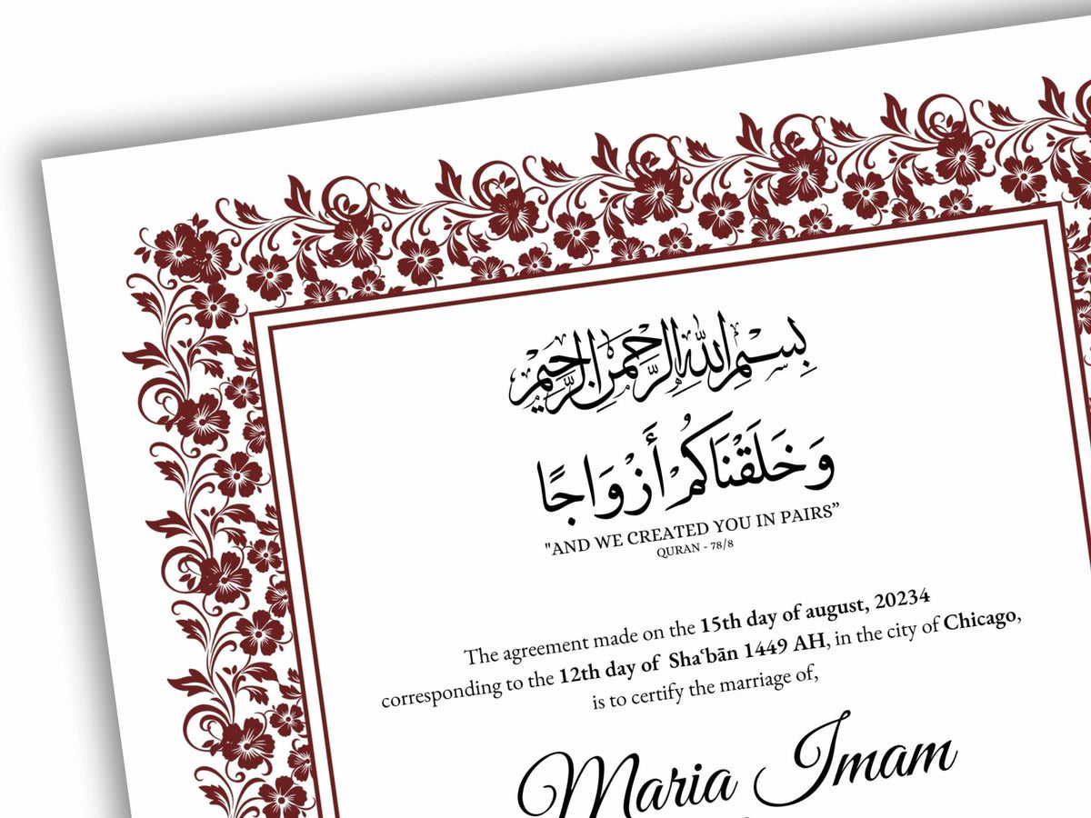 Nikkah Certificate Digital Download Personalised, A4, A3, Template, Editable, Nikkah Nama, Nikkah Contract, 273 Muslim Contract.