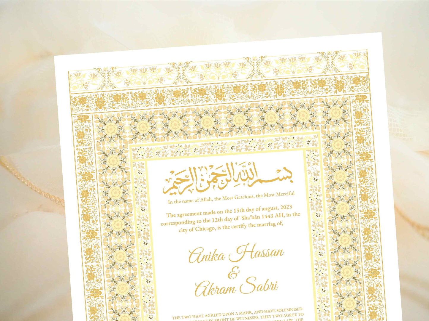 Nikkah Certificate, Nikkah Islamic Marriage Certificate, Printable, Nikkah Contract, Editable, Digital Download. NN18