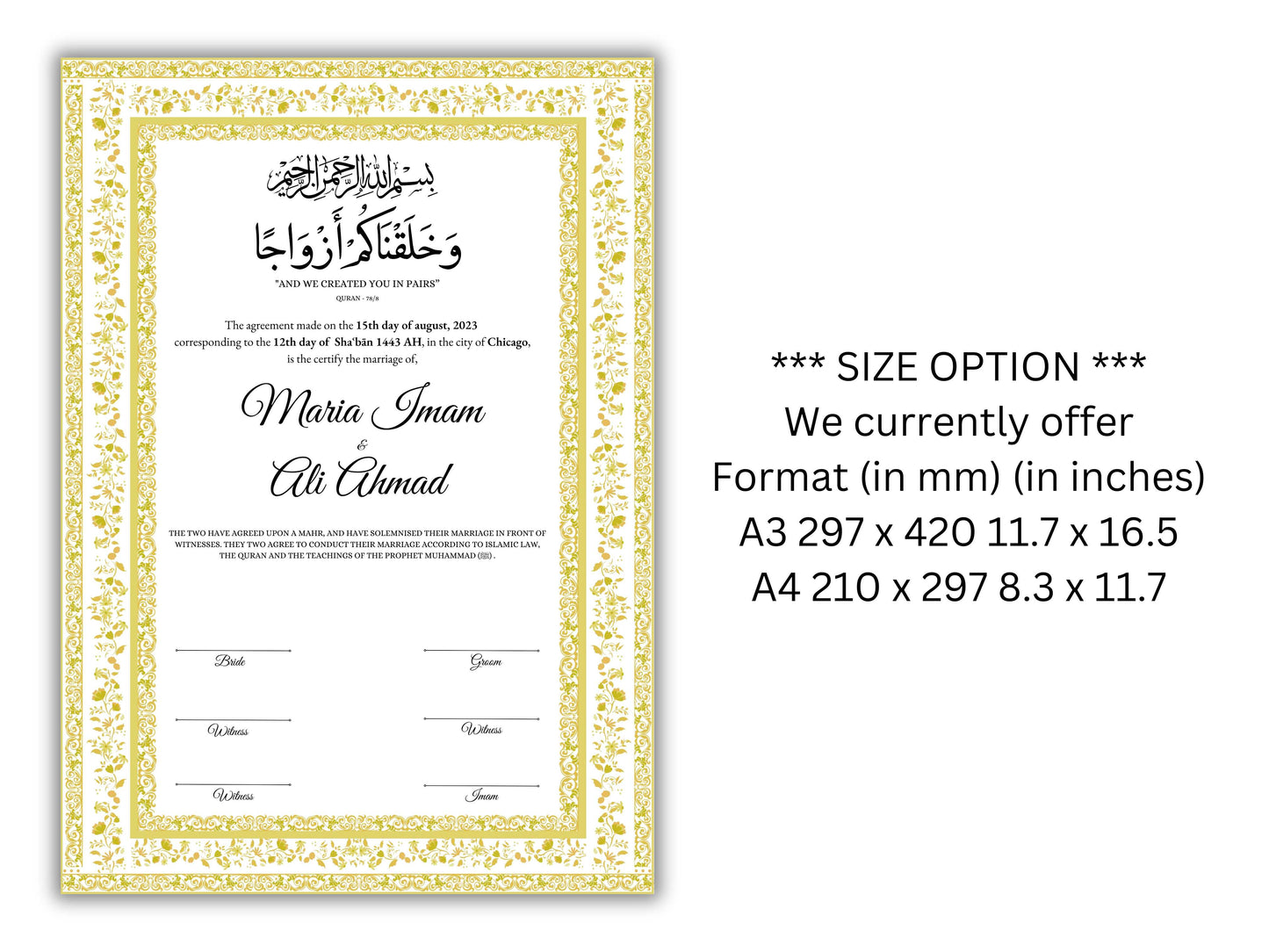 Nikkahnama | A4/A3 Custom Luxury Nikkah Contract | Digital contract | Inspired Luxury Nikkahnama | Nikkah Certificate Pdf Template. NN145