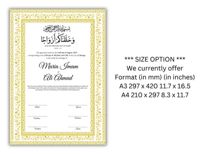 Nikkahnama | A4/A3 Custom Luxury Nikkah Contract | Digital contract | Inspired Luxury Nikkahnama | Nikkah Certificate Pdf Template. NN145