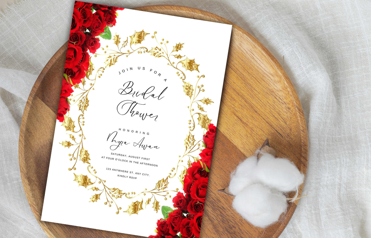 Bridal Shower invitation, Red Rose Bridal Shower Games, Red roses bridal shower invitation, Pink Flower Bridal Shower Editable . WS58