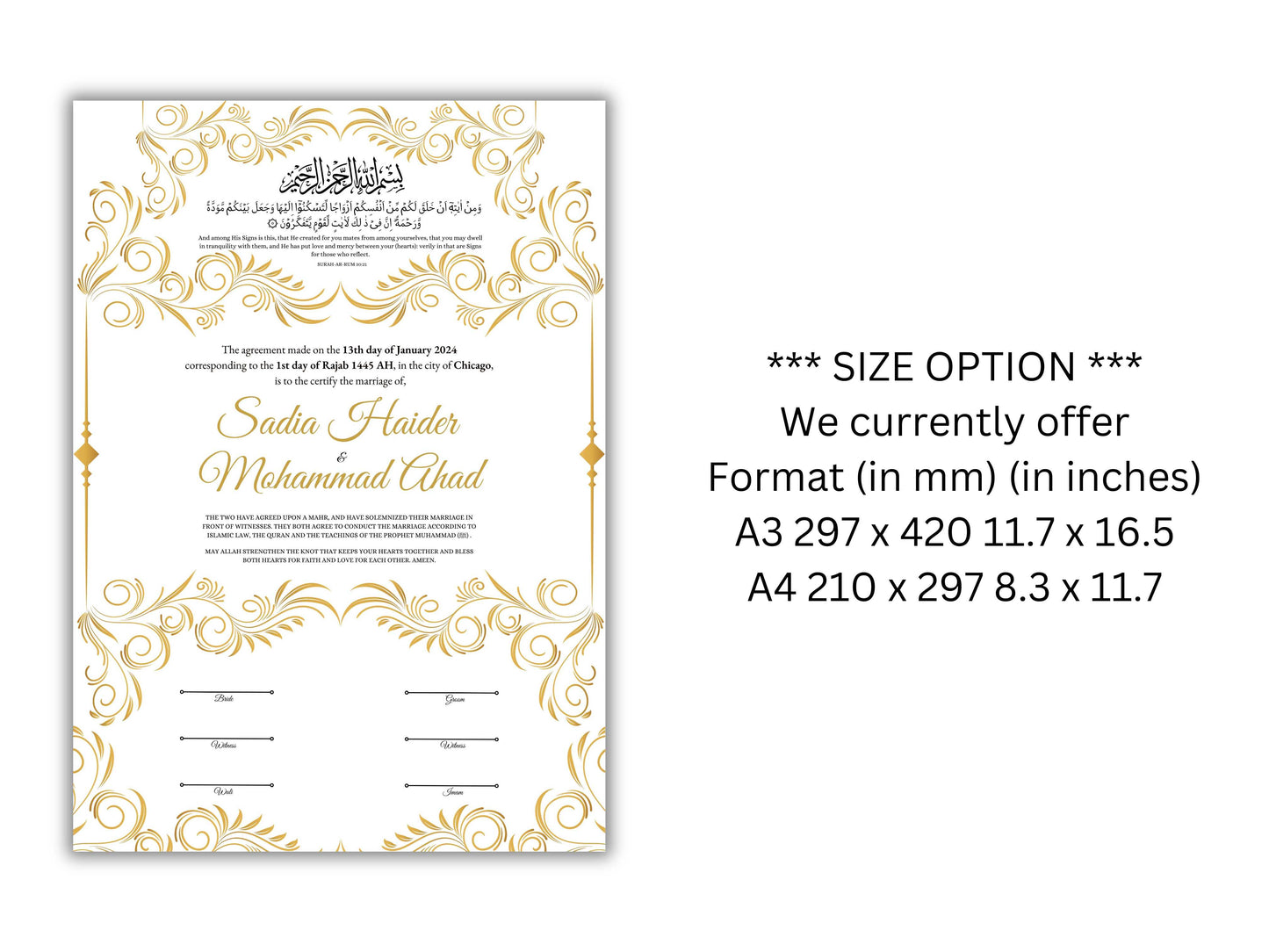 Luxury Nikkah Certificate in Pdf, Nikkah Contract Template, Traditional Islamic Wedding Agreement, Digital Download. NN197