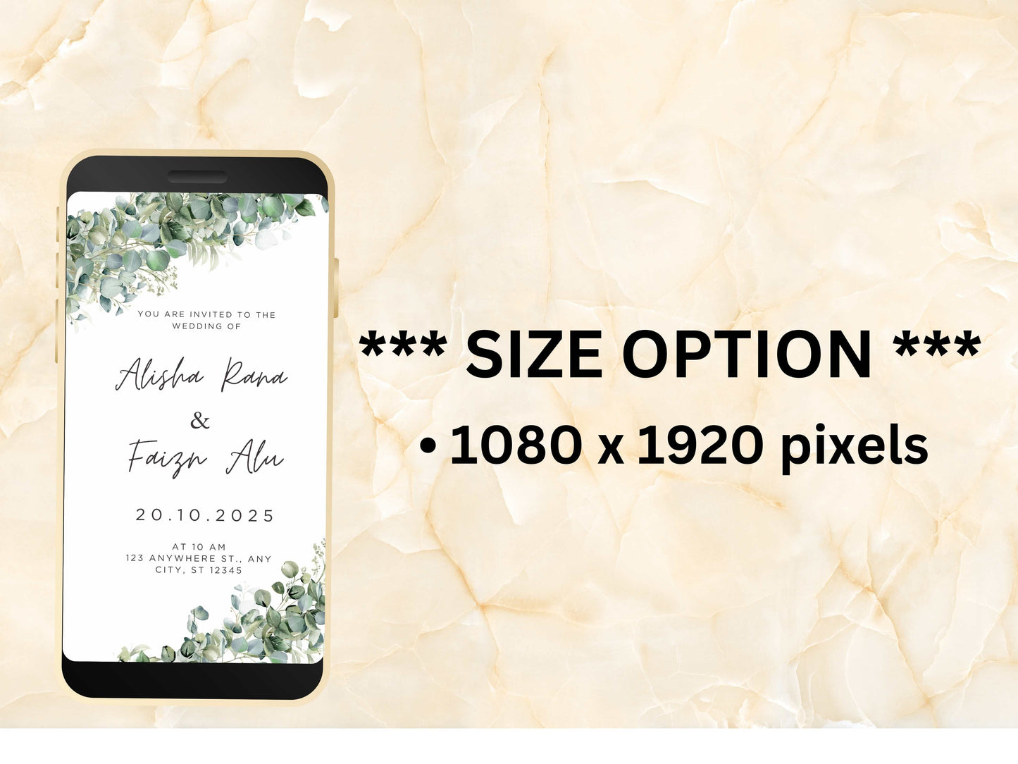 Sage Green Digital Wedding Invitation Template - Digital Phone Invitation Weeding - Editable Minimalist Invite. Wedding evite. WEIB36