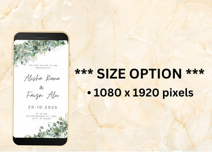 Sage Green Digital Wedding Invitation Template - Digital Phone Invitation Weeding - Editable Minimalist Invite. Wedding evite. WEIB36