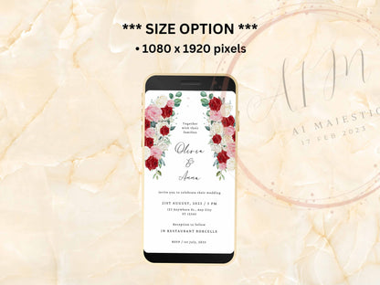 Wedding Evite Template, Electronic Wedding Invitation, Pink Flower Digital Wedding Invitation, Text Message, Mobile Phone Invite. WEI47