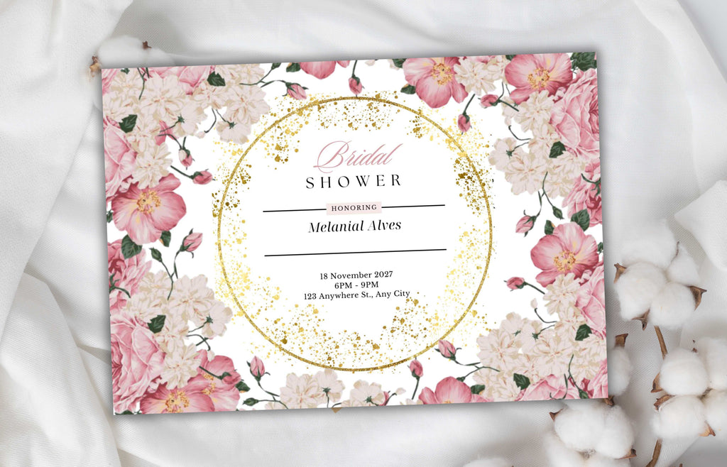 Pink Rose Bridal Shower Invitation | Floral Bridal Shower Editable Invitation Template | Wildflowers Shower Invite Printable | WS44