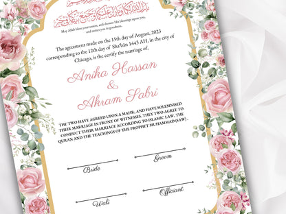 Nikkah Certificate, Muslim Nikkah Certificate, Islamic Marriage Contract Template,Pink Nikah Contract, Digital Download. NN269