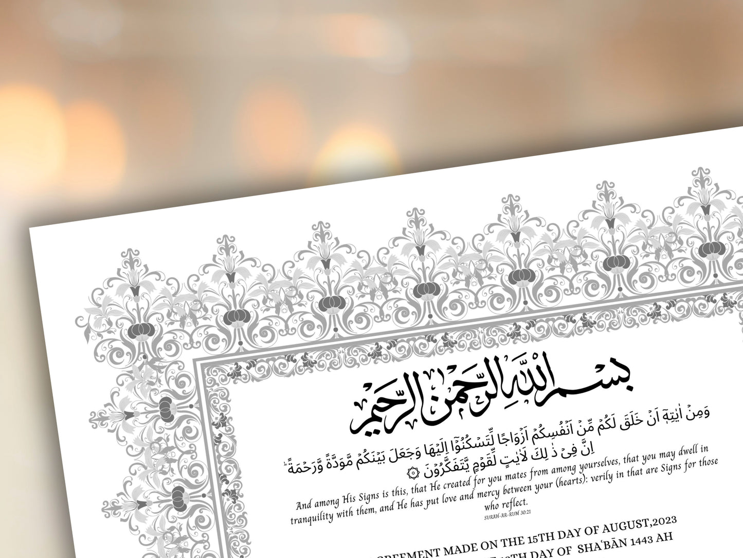 Nikkah Certificate, Nikkahnama, Nikahnama, Muslim Contract, Personalised, A4, A3, Template, Instat Download. NN271