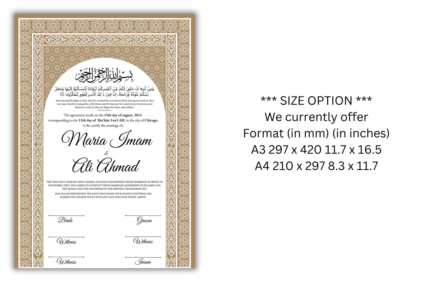 Digital Nikah Certificate, Nikahnama, A4/A3 Nikkahnama, Qubool Hai Muslim Islamic Marriage. NN130