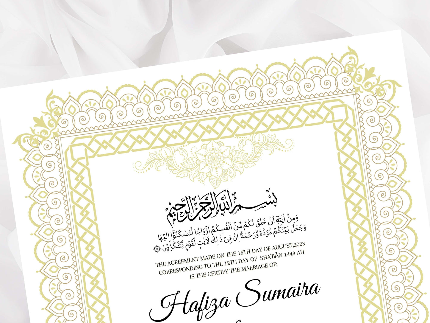 Nikkah Contract Template, Printable Nikkah Contract, Editable Nikkahnama, Muslim Wedding Certificate, Islamic Marriage Contract. NN108