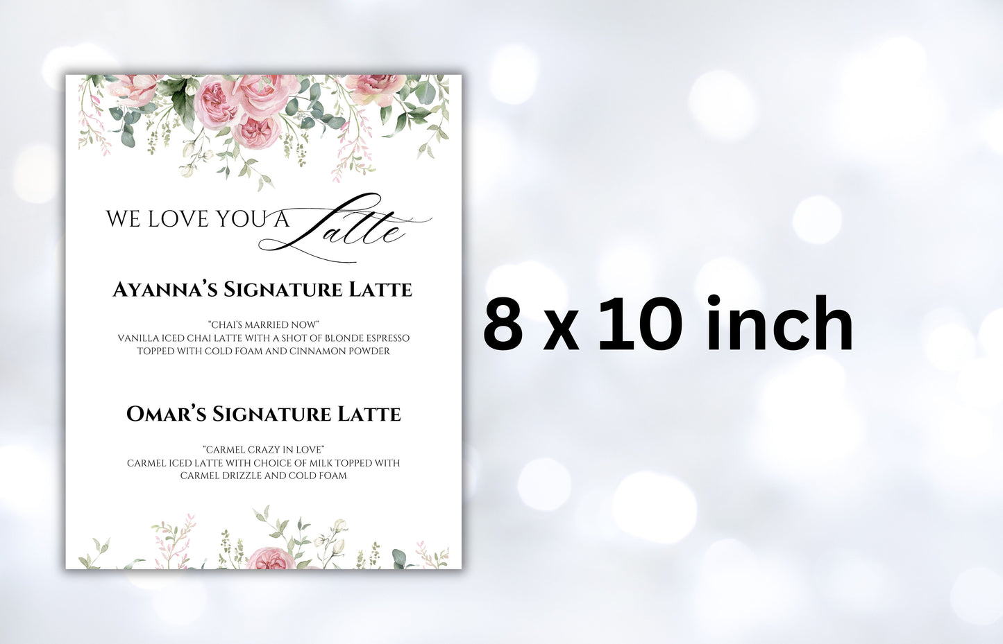 Latte Wedding Sign, We Love You a Latte, Modern Wedding Sign. Pritable, Editable, Floral Wedding Sign, Floral Latte Wedding Sign. WS22