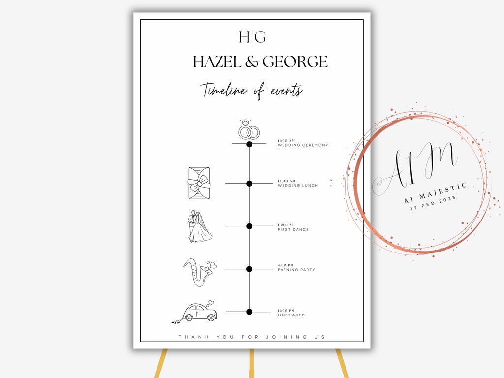 Digital Wedding Timeline Template, Wedding Planner, Printable Timeline Wedding Sign, Events Wedding Timeline Sign, Instant Download. WT31