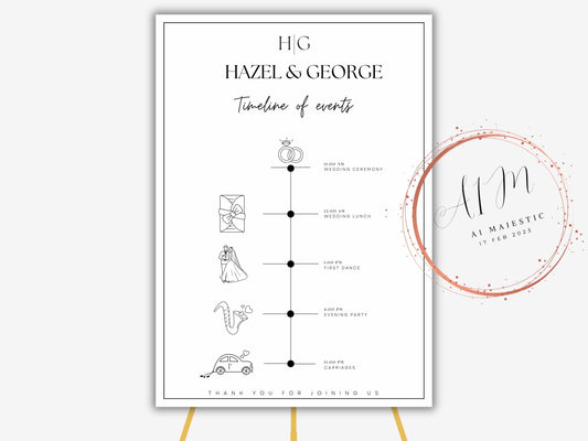 Digital Wedding Timeline Template, Wedding Planner, Printable Timeline Wedding Sign, Events Wedding Timeline Sign, Instant Download. WT31