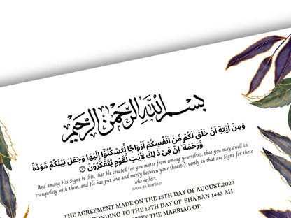 Nikkah Certificate Digital Download Personalised, A4, A3, Template, Editable, Nikkah Contract, Muslim Contract. NN232