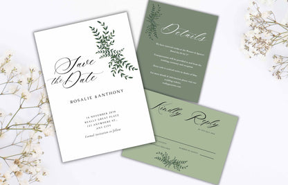 Sage Green Wedding Card, Printable Sage Wedding Invitation Template, Details Card, RSVP Card, Wedding Invitation Suite. WI69