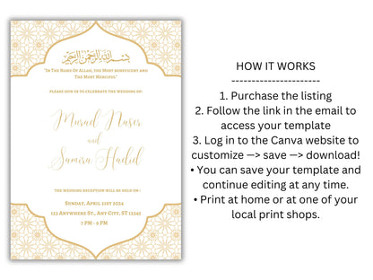 Muslim Wedding Invitation, Nikkah Invitation, Muslim Wedding Invite, Wedding Invite, Invitation Template, Editable Canva Template, WT53