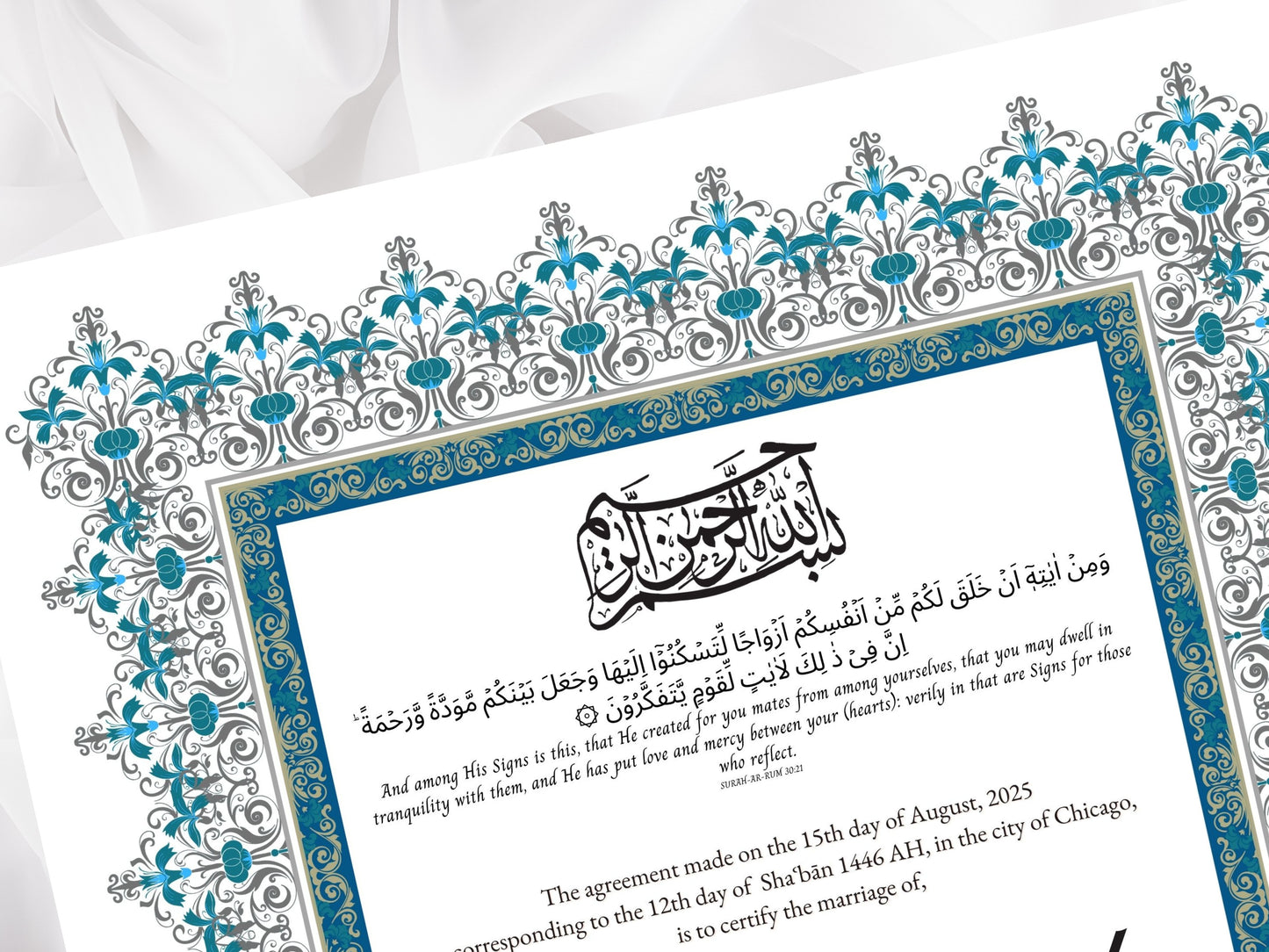 Nikkah Certificate Digital Download Personalised, A4, A3, Template, Editable, Nikkah Nama, Nikkah Contract, Muslim Contract. NN272