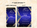 Blue Birthday Invitation, Adult Birthday Invitation, Navy Blue Birthday Evite, Blue & Gold Birthday Party Invite Template. WEIB84