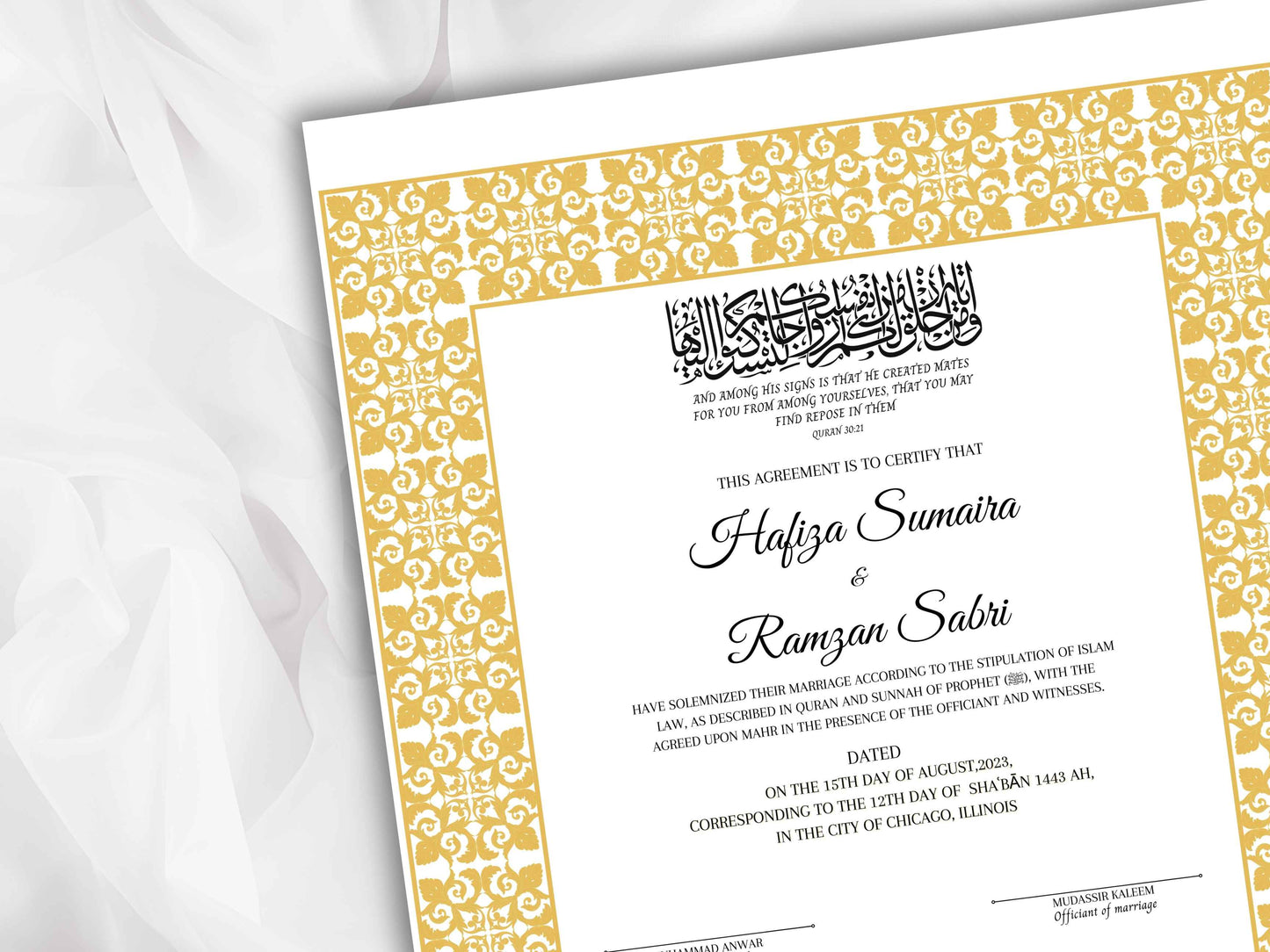 Printable Nikkah Contract Template | Islamic Marriage | PDF Muslim Marriage Contract | Authentic Islamic Wedding Sign Agreement. NN117