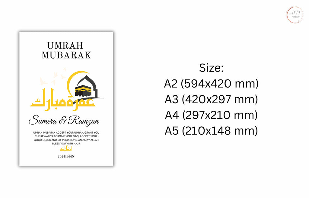 Personalized Umrah Mubarak Template, Umrah Gift, Digital Print , Umrah Wishes, Editable Template, A2, A3, A4, A5, Pdf Template. 1