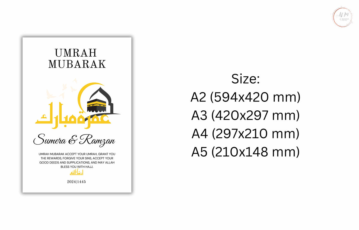 Personalized Umrah Mubarak Template, Umrah Gift, Digital Print , Umrah Wishes, Editable Template, A2, A3, A4, A5, Pdf Template. 1