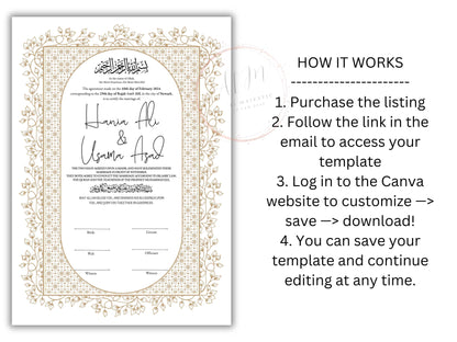 Nikkah Certificate Digital Download Personalised, Islamic Contract, A4, A3, Template, Instat Download. NN209