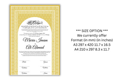 Luxury Nikkah certificate ,A3/a4 Nikkah Nama, Nikah , Islamic wedding contract, Muslim Marriage Certificate, Personalised Names. NN135