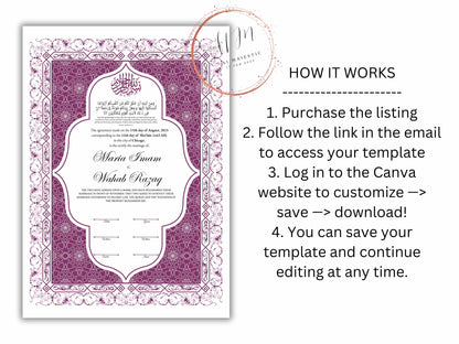 Nikkah Certificate Digital Download Personalized, Luxury Nikkah Contract, Islamic Wedding Contract, Personalized Muslim Wedding Gift. NN192