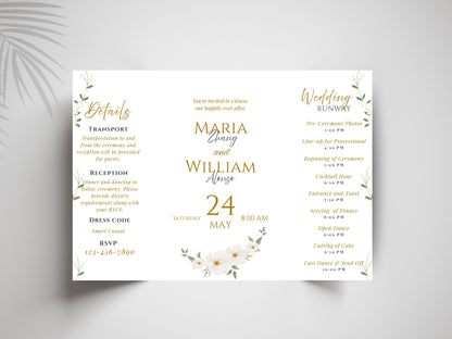 Elegant Gatefold Wedding Invitation Template | Floral Folded Invite | Printable Ceremony Card | Modern Wedding Schedule. WIB126