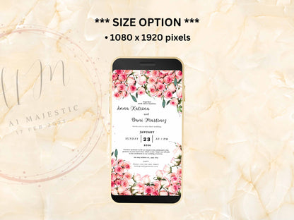 Pink Rose Wedding Evite Template, Electronic Wedding Invitation, Pink Rose video Wedding Invitation, Mobile Phone Invite. WEIB22