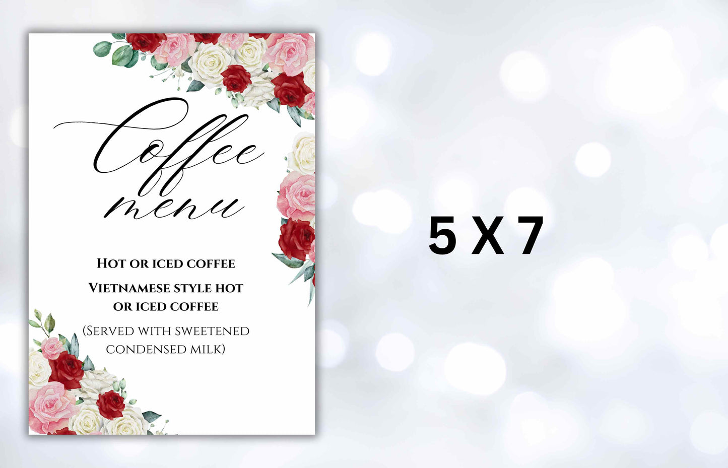 Menu Sign for Wedding, Printable Coffee Card Menu, Editable Coffee Bar, Wedding Signage, Coffee Menu Sign Template, Editable Template. ws34