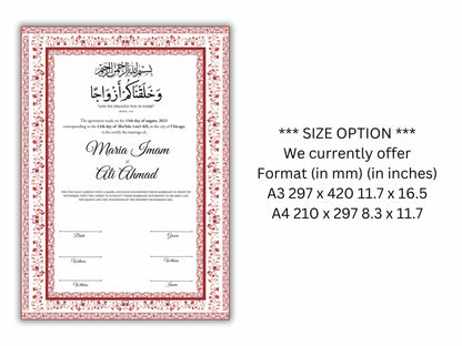 Nikkah Certificate Digital Download Personalized, Luxury Nikkah Contract, Islamic Wedding Contract, Personalized Muslim Wedding Gift. 149