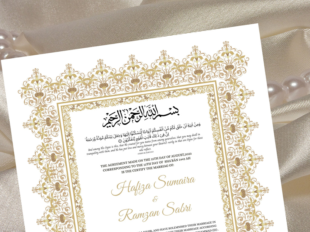 Nikkah Certificate Digital Download Personalised, A4, A3, Template, Editable, Brown Nikkah Nama, Nikkah Contract, Muslim Contract. NN30