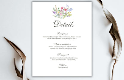 Colorful Flowers Wedding Invitation, Floral Wedding Invite, Editable RSVP, Details Card, Elegant Wedding Invite Template, WIB86