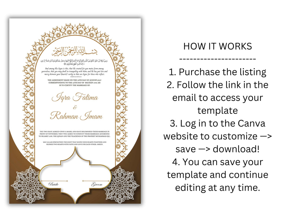 Nikkah Certificate Digital Download Personalised, A4, A3, Template, Editable, Purple Nikkah Nama, Nikkah Contract, Muslim Contract. NN288