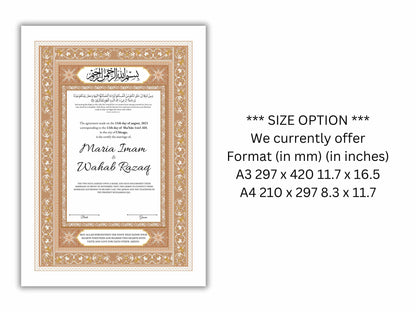 Luxury Nikkah Contract, Digital Printable Personalised Customised Nikkah Certificate, Custom Nikah Nama, Islamic Wedding Contract. NN167