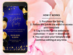 Digital Birthday Dinner Invitation Template, Blue Tie Glam Invite, Animated Blue Golden Diamond Evite , Self Editable eCard. WEIB42