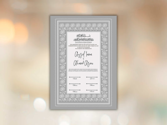 Rose Nikkah Certificate Template, Editable Nikkahnama, Printable Nikah Contract, Muslim Contract, Nikkah Islamic Marriage Contract.NN256