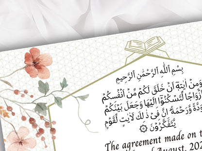 Nikkah Certificate, Islamic Wedding Contract, Muslim Marriage Certificate, Nikkah Nama, Template Nikkah, Nikkah Certificate, A3/A4. NN270