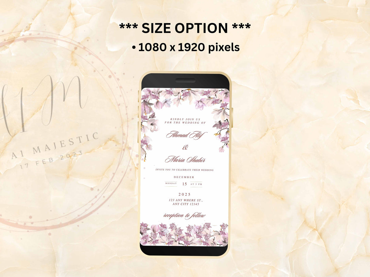Lavender Lilac Wedding Video Invitation, Elegant Purple Flowers Evite, Editable Wedding Invite, Electronic Wedding Invitation. WEIB29
