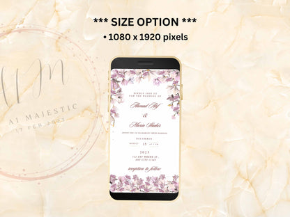 Lavender Lilac Wedding Video Invitation, Elegant Purple Flowers Evite, Editable Wedding Invite, Electronic Wedding Invitation. WEIB29