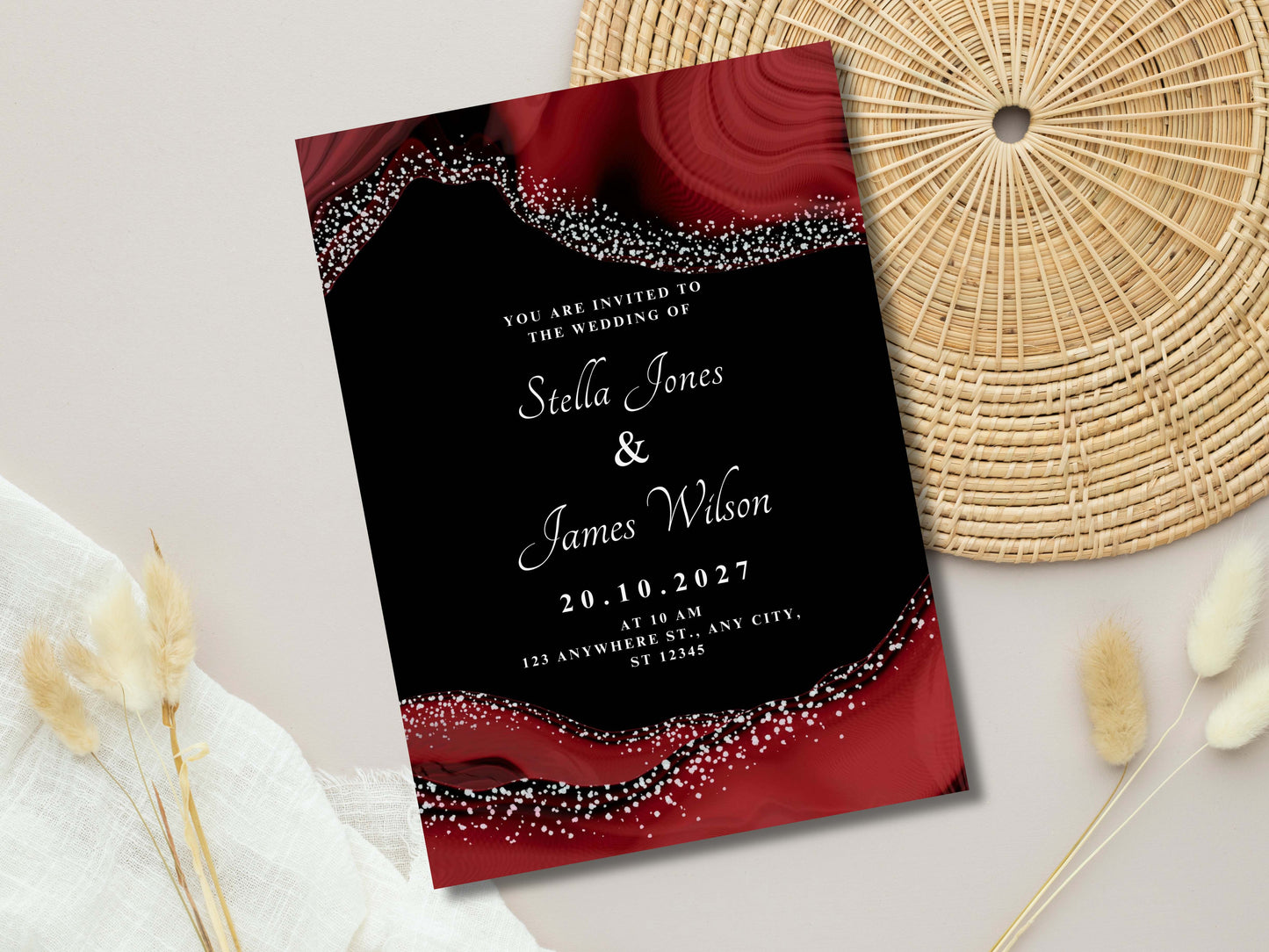Wedding Invitation, Electronic Wedding Invite, Digital Download, Red Black theme Wedding Evite, Wedding Template. WEIB88