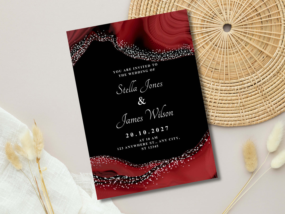 Wedding Invitation, Electronic Wedding Invite, Digital Download, Red Black theme Wedding Evite, Wedding Template. WEIB88