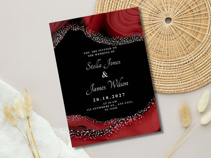 Wedding Invitation, Electronic Wedding Invite, Digital Download, Red Black theme Wedding Evite, Wedding Template. WEIB88