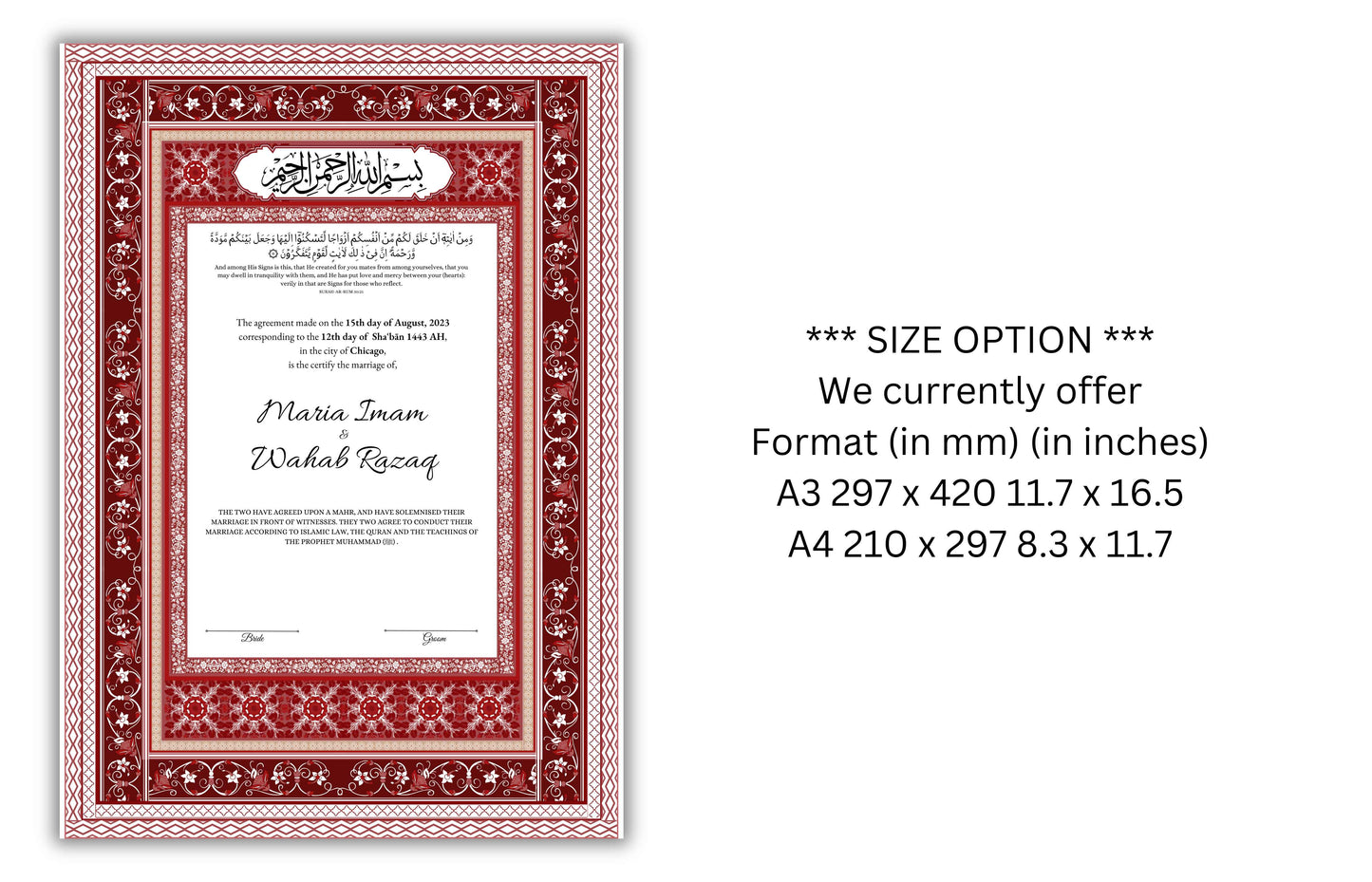 Nikkahnama | Custom Luxury Nikkah Contract | Mughal | Mughal | Inspired Luxury Nikkahnama | Nikkah Certificate in Pdf Template. NN176