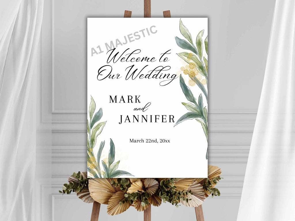 Greenery Watercolor Wedding Welcome Sign Template, Wedding Welcome Sign, Wedding signs, Welcome poster Template. WS12